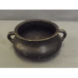 A bronze twin handled censer, impressed mark, 4'' diameter