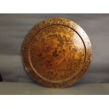 A large Chinese circular gilt lacquered wall hanging decoration with chinoiserie figures, 23''