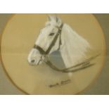A watercolour and pastel portrait of a grey horse, signed RHL, early C20th,