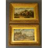 A pair of C19th oils on canvas, farm yard scenes, unsigned, in gilt frames,