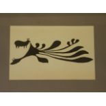 A framed print inscribed 'Rabbit Eating Seaweed, Kenojuak', possibly Kenojuak Ashevak,
