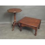A Victorian walnut octagonal topped occasional table on turned column and tripod supports, and a