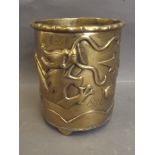 A Chinese bronze brush pot with raised dragon decoration, 5'' high