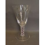 A Whitefriars 1953 Coronation goblet with coloured air twisted stem, 8'' high