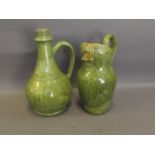 Two Continental Art pottery green glaze vases, 10'' high