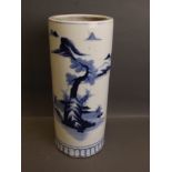 A Chinese porcelain cylinder vase with blue and white decoration, 12'' high