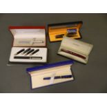 A collection of fountain pens in original cases including Sheaffer, Waterman, Osmiroid, and Parker