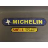 A novelty painted cast metal advertising sign for Michelin, and another smaller, 19½'' x 3½''