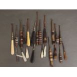 A quantity of button hooks with inlaid stone handles and Mother of Pearl decoration, 6½'' long