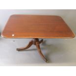 A C19th mahogany tilt-top breakfast table, on turned column and quadruped splay supports, 40'' x