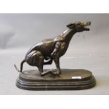 A bronze figure of a sprinting greyhound mounted on a marble base, after James Osborne, signed, 14''