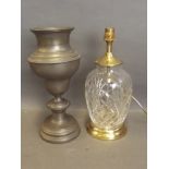 A glass and gilt table lamp, and a pewter lamp base, 12'' high