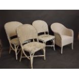 A Lloyd loom 'Lusty' cane armchair and three similar chairs