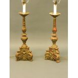 A pair of gilt composition torchère lamps, 22'' high, 27'' to top