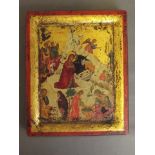 A Greek icon depicting the Nativity, in the Byzantine style, 7'' x 8½''