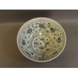 A Chinese blue and white bowl decorated with flowers, 8'' diameter