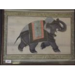 An Indian watercolour on silk, painting of an elephant, in an Edwardian frame, frame 19'' x 23''