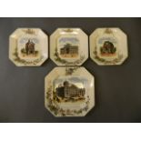 A set of four C19th French transfer printed octagonal plates decorated with scenes of Paris, stamped