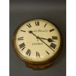 A large C19th walnut cased fusee wall clock with convex dial and glass, replaced movement, case