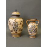 An Italian pottery jar and cover with hand painted and incised flower decoration (AF repairs to