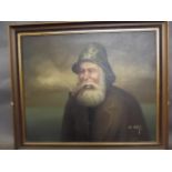 An oil on canvas depicting a fisherman, signed 'M. King', 23½'' x 19½''