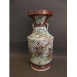 A large Japanese vase with cicada handles and decoration of warriors, painted seal mark base to