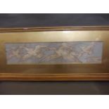 An Oriental framed embroidery of flying cranes, 32'' x 7''