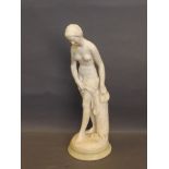 A large Parian style figure after the antique, on a circular base, 15'' high