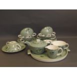 A Poole pottery green ground Batchelor's tea set comprising five twin handled soup bowls and six