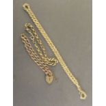 A 9ct gold padlock and chain bracelet, another twisted chain bracelet, and a twisted necklace,
