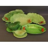 A quantity of Crown Devon tomato and lettuce plates and other items, 12'' long (AF)