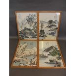 Four Chinese landscape paintings on silk, 13" x 8½