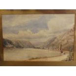 A watercolour, landscape of the Rhineland, monogrammed 'C.W.', 13'' x 9''