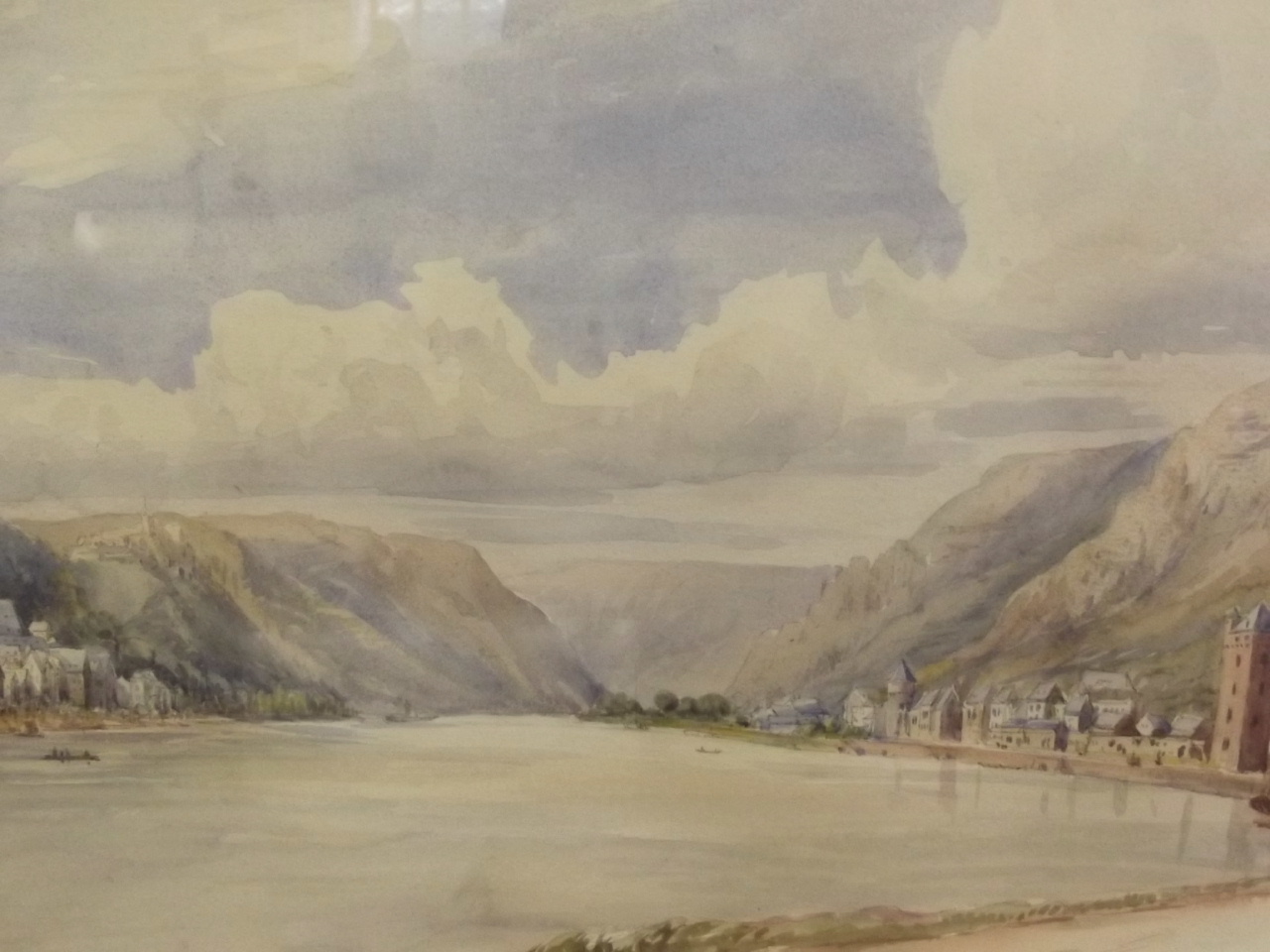 A watercolour, landscape of the Rhineland, monogrammed 'C.W.', 13'' x 9'' - Image 2 of 3
