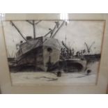 John Carpenter, charcoal and crayon study, S.S. Tyfon at Surrey Docks, signed and dated 1966, 20'' x