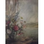 Valentin, oil on canvas, still life, flowers on a table, signed, bears label verso, Mrs Valentin (