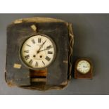 A C19th French wall clock, and a leather cased mantle clock, for restoration, wall clock 16½'' x