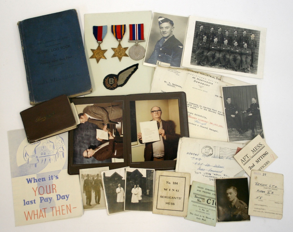 WW2 Royal Air Force Medals, Log Book and Paperwork Grouping to Bomb Aimer R H Weldrake 358
