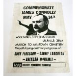 Circa 1970’s Northern Ireland Troubles - Commemorate James Connolly Poster, poster has image of