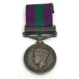 British Officers George VI General Service Medal for Malaya, the medal has single clasp Malaya and