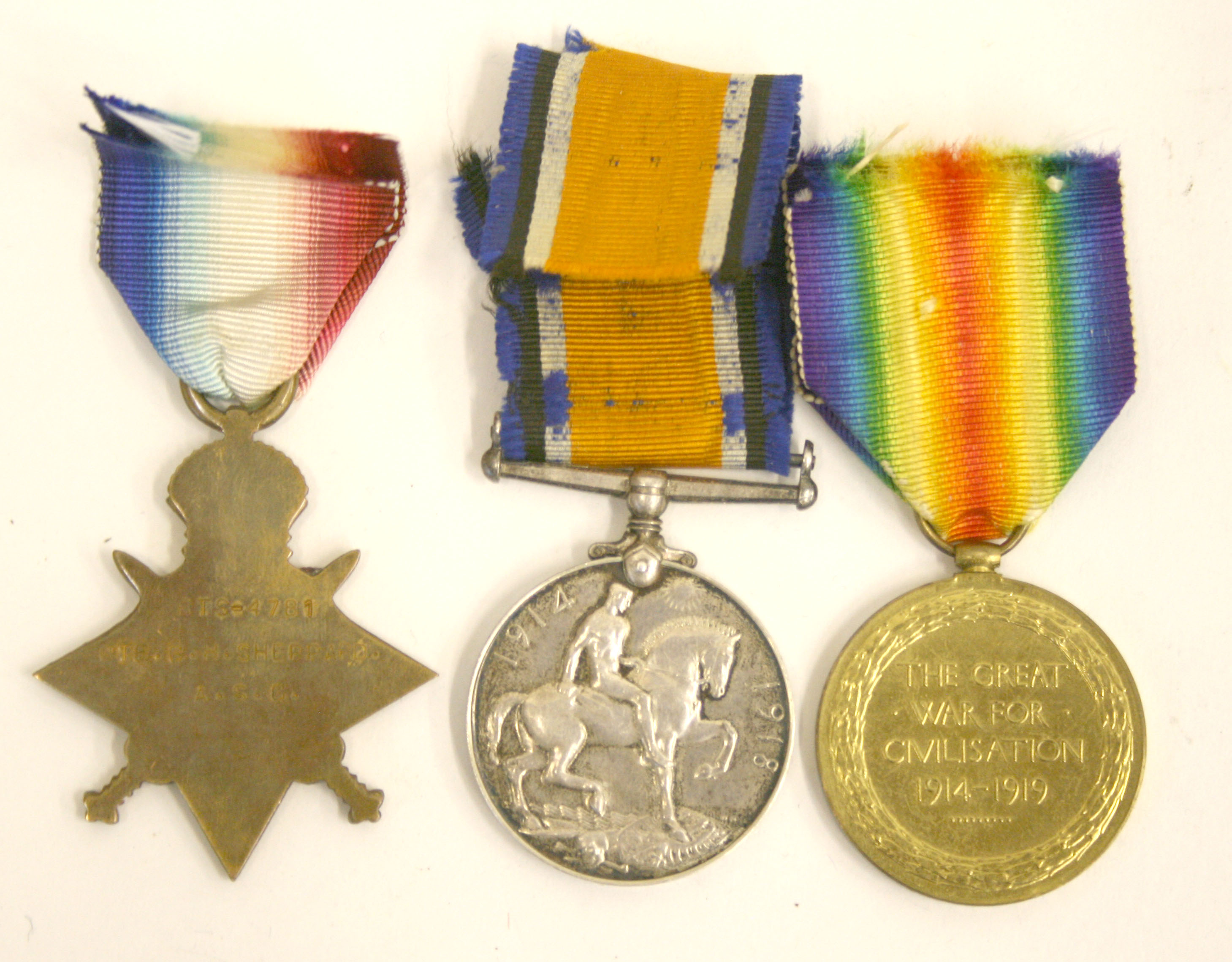 1914-15 Star Trio Officer 1st Battalion Hampshire Regiment late Army Service Corps, 1914-15 star - Image 2 of 2