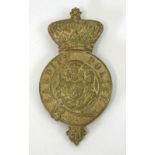 Cardiff Police Martingale Badge in cast brass with Victorian style crown. Copper screw post fittings