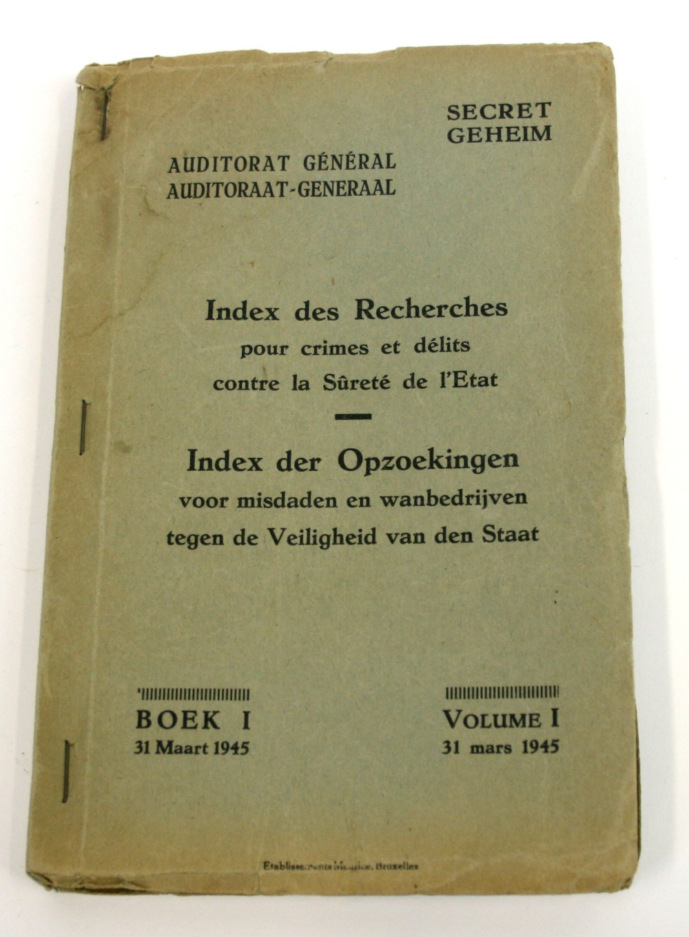 Rare Belgium Publication Produced in 1945 Being the Index of Wanted People Who Served the Third