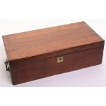 Victorian Writing Box of polished wood with tooled green leather slope. Brass handles to the