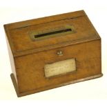 Victorian / Edwardian Table Top Letter Box of polished wood with brass letters plaque to the top and