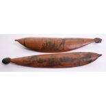 Australian Aboriginal Painted Spear Throwers of light wood with poor quality painted scenes of