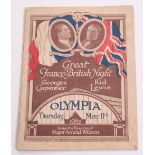 Original 1922 Programme for the Boxing Match between Georges Carpentier and Kid Lewis for the