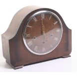 British Smiths Mantle Clock with oak casing. Chromed numbers and outer casing for bevelled glass