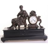 19th Century French, Mantle Clock with Spelter Figure of a Philosopher mounted to the slate base.