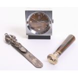 Small Desk Clock by UWS with 17 Jewels movement. Accompanied by a seal stamp and a small desk